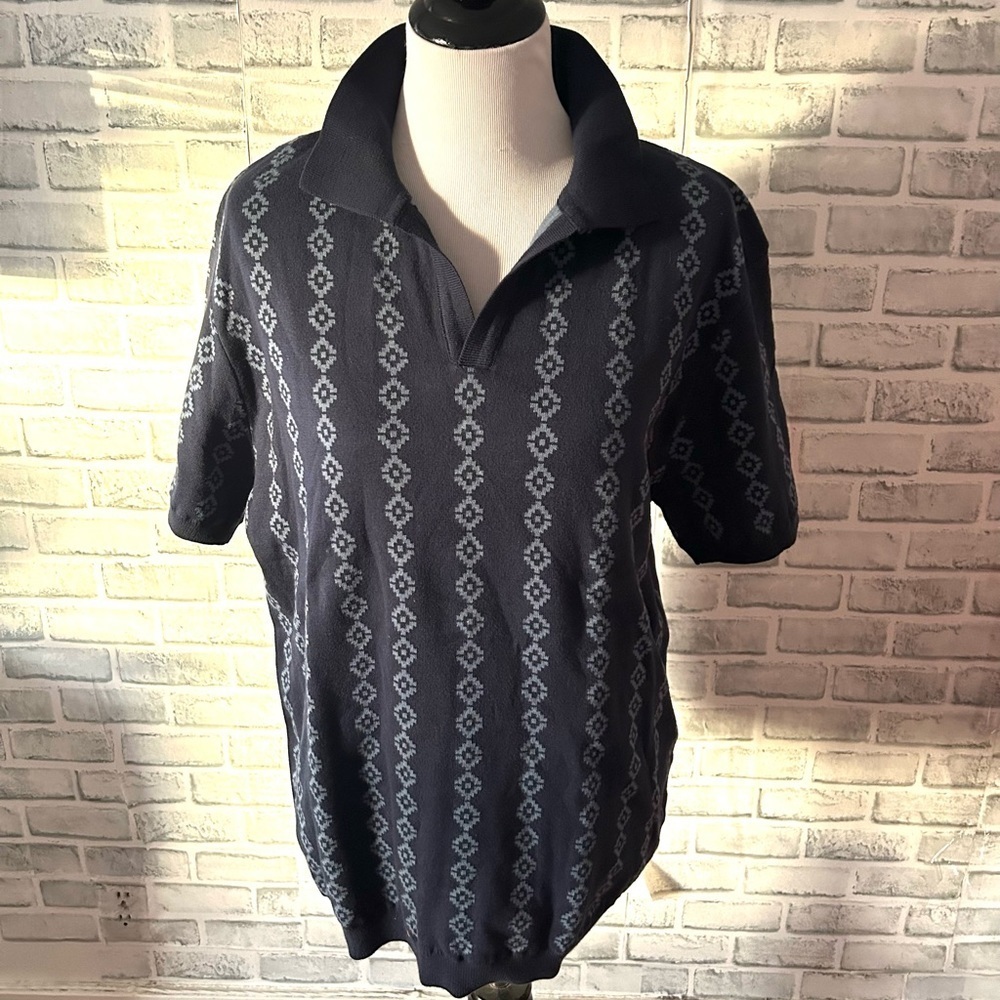 Men's Navy Patterned Polo Shirt